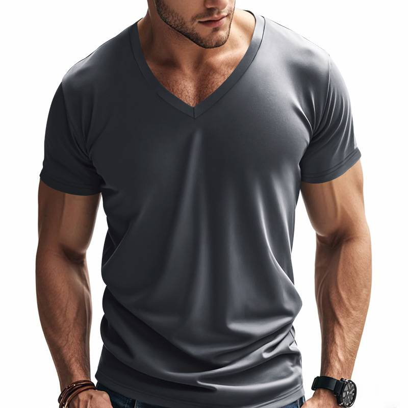 Trendiges, schnelltrocknendes, atmungsaktives, lässiges, sportliches und individuelles T-Shirt mit V-Ausschnitt für Herren im Frühling und Sommer_voghion.com
