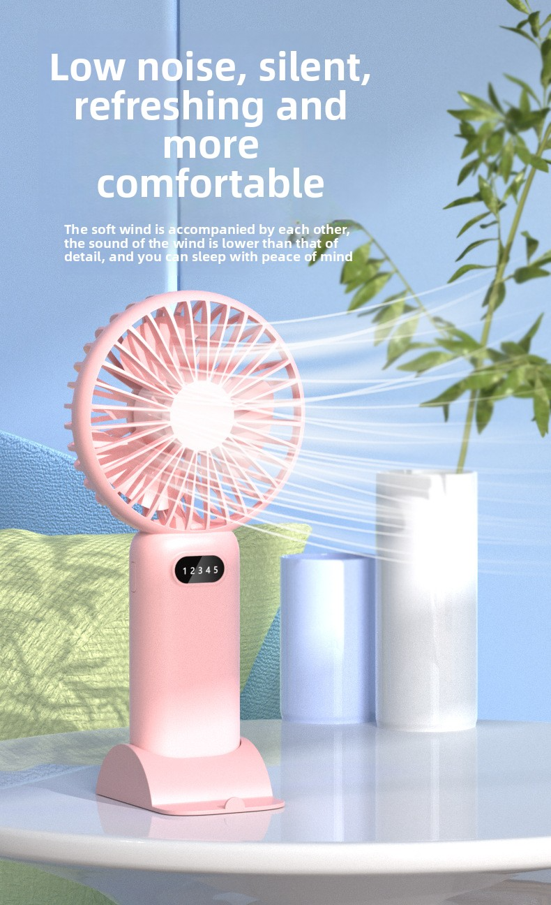 USB-C Rechargeable Handheld Fan With 5 Speed Levels & Desktop Stand - Portable Cooling For Home & Office_voghion.com