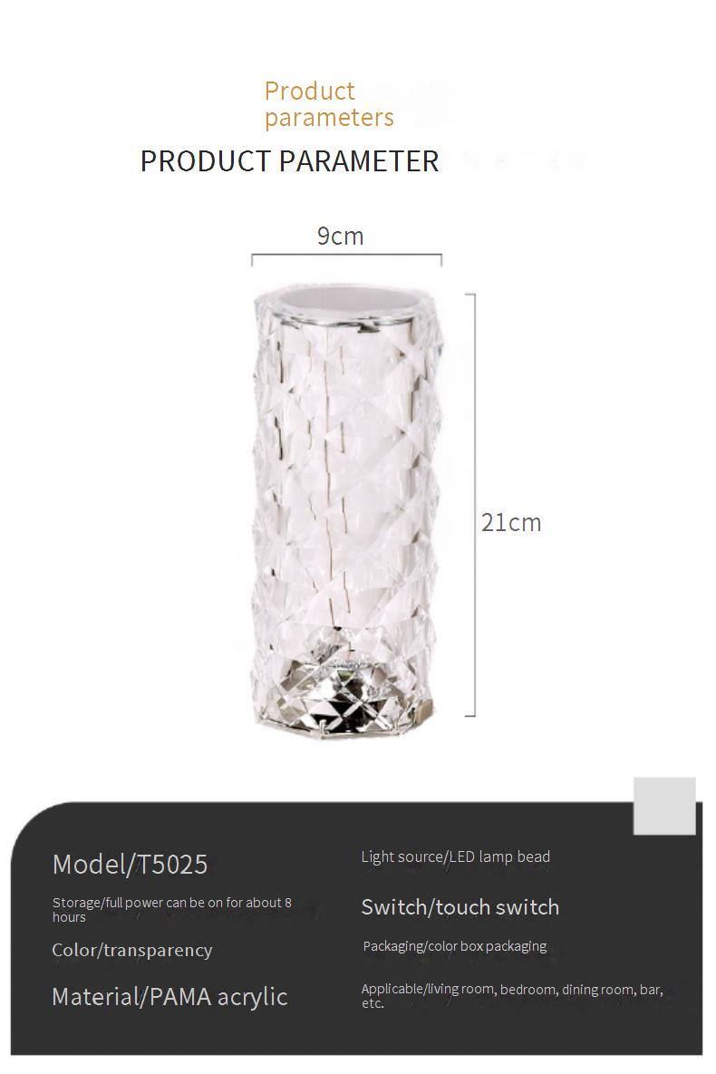 Rose Crystal Table Lamp - USB Rechargeable Wireless LED Lamp With 7 Color Changing Modes, Perfect For Hotel, Restaurant & Home Decor_voghion.com