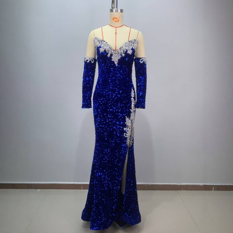 Élégante robe de soirée sirène à paillettes avec fente haute – Décolleté en V profond, coupe moulante, parfaite pour les fêtes et les occasions spéciales_voghion.com
