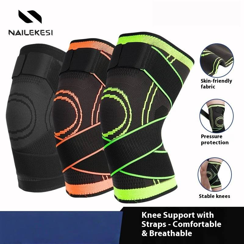 Professional Compression Knee Brace With Dual Straps – Breathable Nylon Support For Basketball, Hiking & Running (3 Colors, 3 Sizes, Single-Pack)_voghion.com