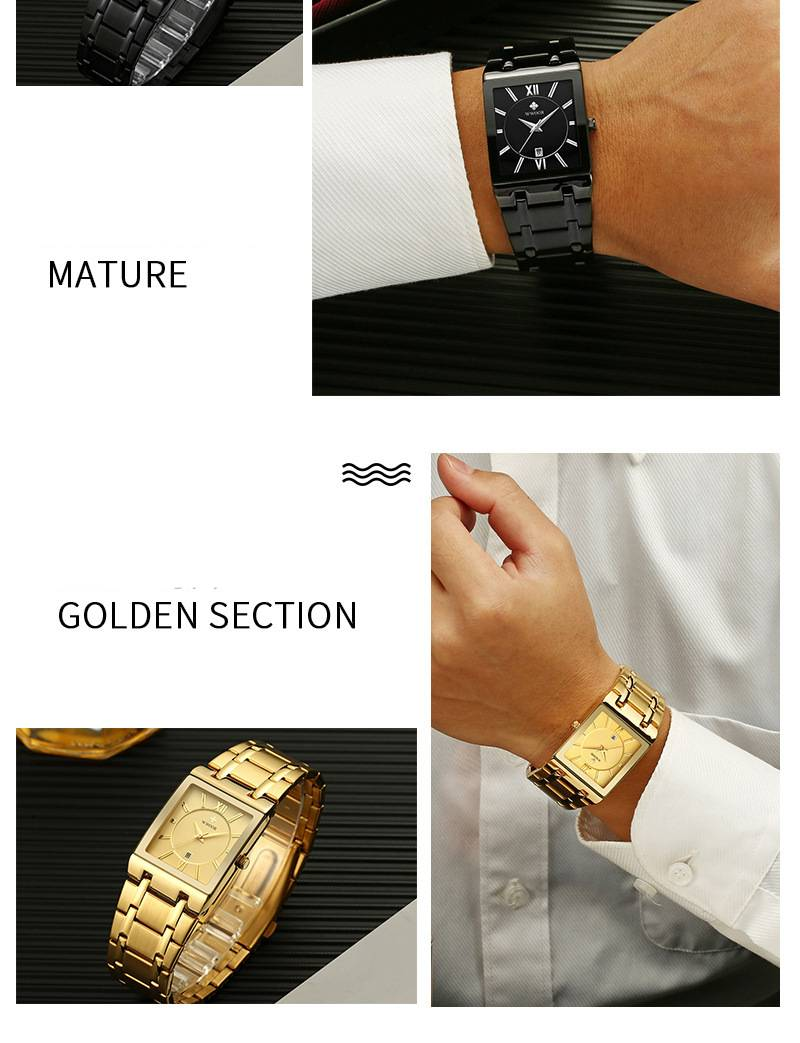 Men's Stainless Steel Square Dress Watch With Quartz Movement, Date Display, And 30M Water Resistance Waterproof Business_voghion.com