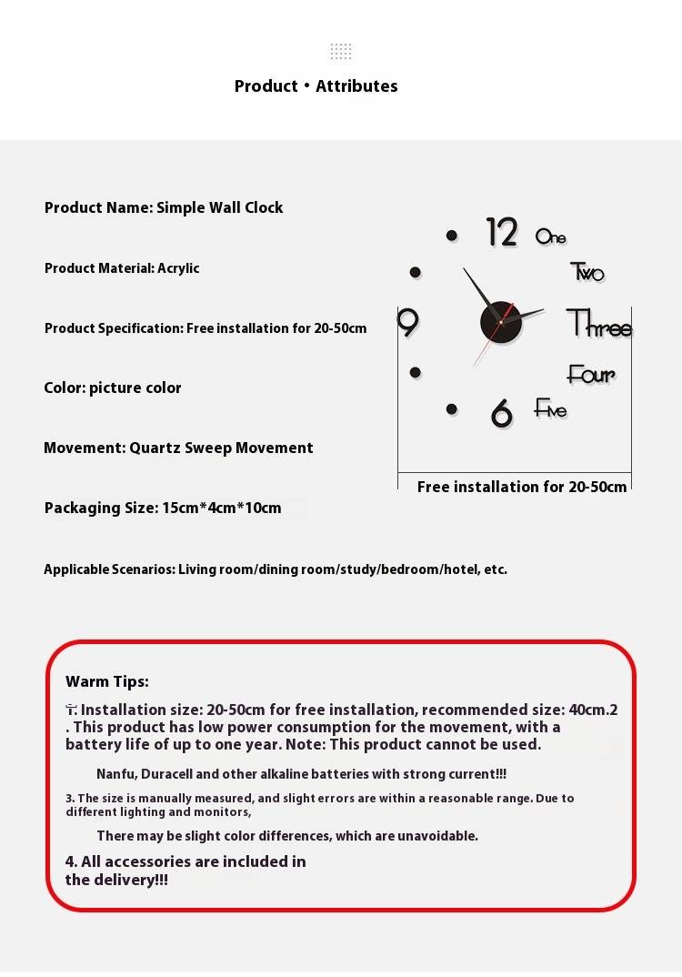 Moderne, geräuschlose Wanduhr – DIY-Acryluhr zum Abziehen und Aufkleben für Wohnzimmer, Schlafzimmer und Büro (3D-Design, geräuschloses Sweep-Uhrwerk, batteriebetrieben)_voghion.com