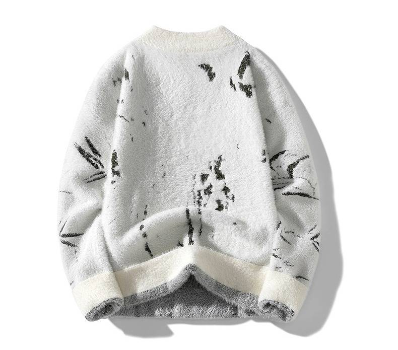 Maglione lavorato a maglia in bambù - Pullover oversize con scollo rotondo per uomo e donna (lavanda, crema) - Maglione invernale testurizzato fino alla taglia XXXL_voghion.com