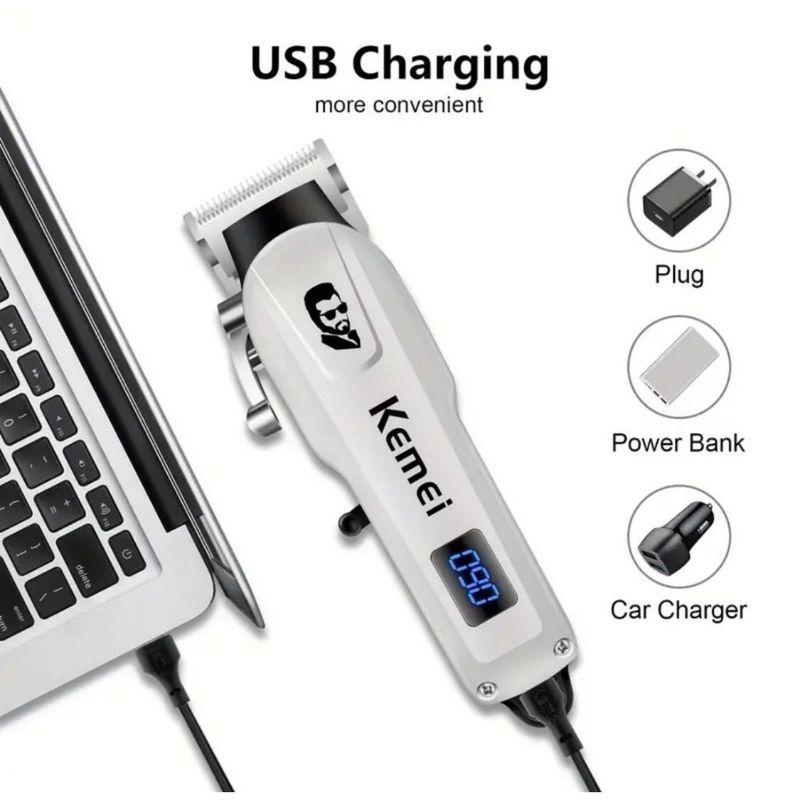 Kemei KM-232 Profesjonalna maszynka do strzyżenia włosów z ładowaniem USB, bezprzewodowa maszynka do strzyżenia włosów LCD dla mężczyzn_voghion.com