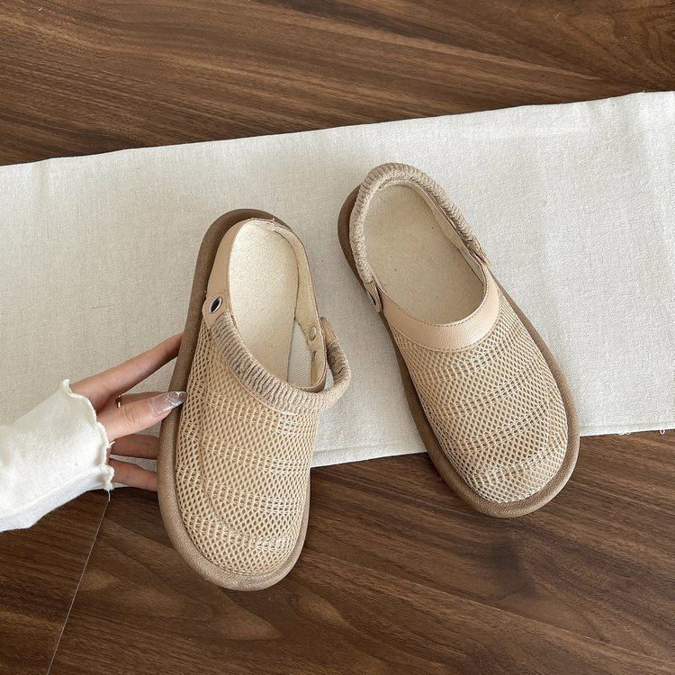 Damesschoenen met één stuk, tweedelige Baotou-pantoffels met zachte zool, bovenkleding, ademend mesh, instapschoenen met één stuk_voghion.com