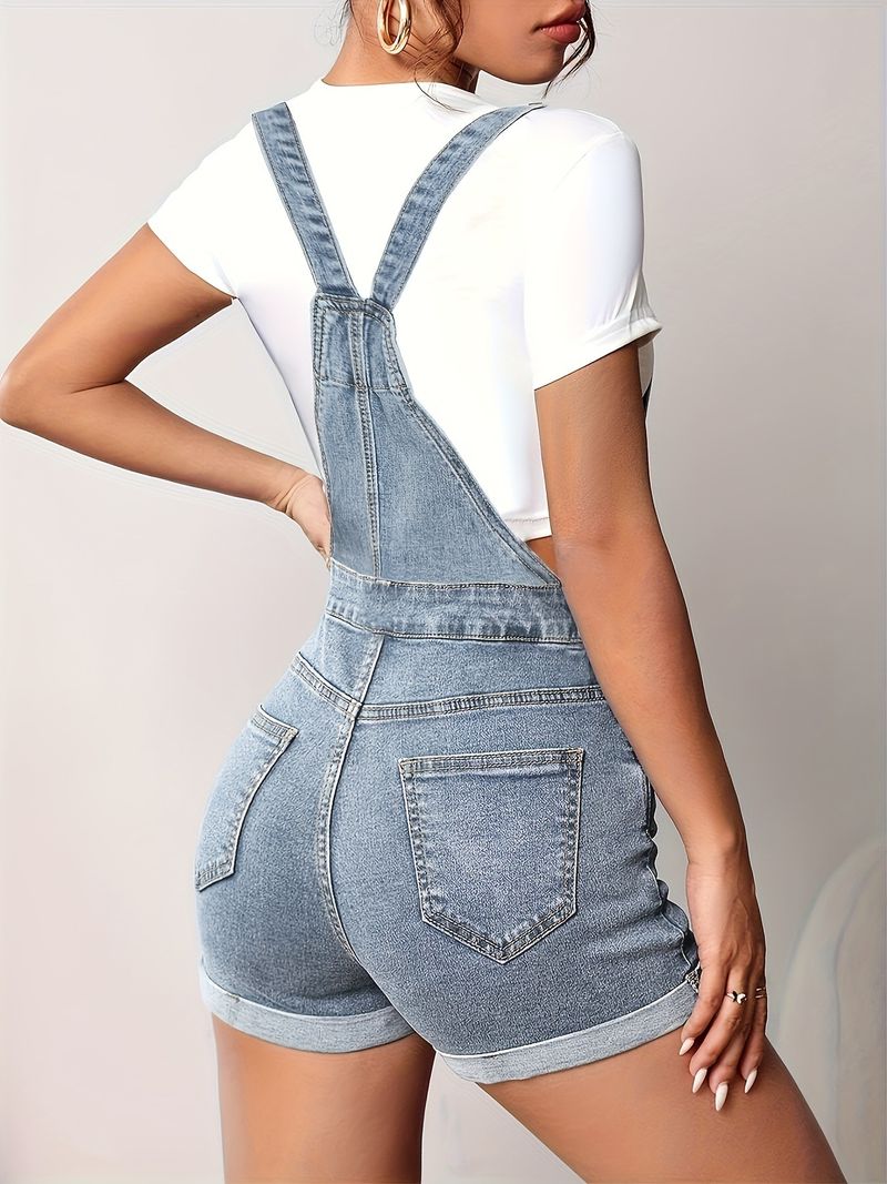 Macacão feminino com bolso slim fit macacão de uma peça shorts jeans_voghion.com