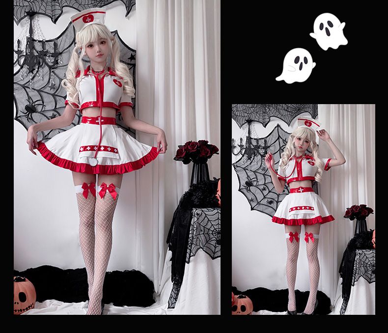 Déguisement d'infirmière sexy pour adultes - Tenue de jeu de rôle d'Halloween avec bandeau, robe et accessoires - Grande taille disponible_voghion.com