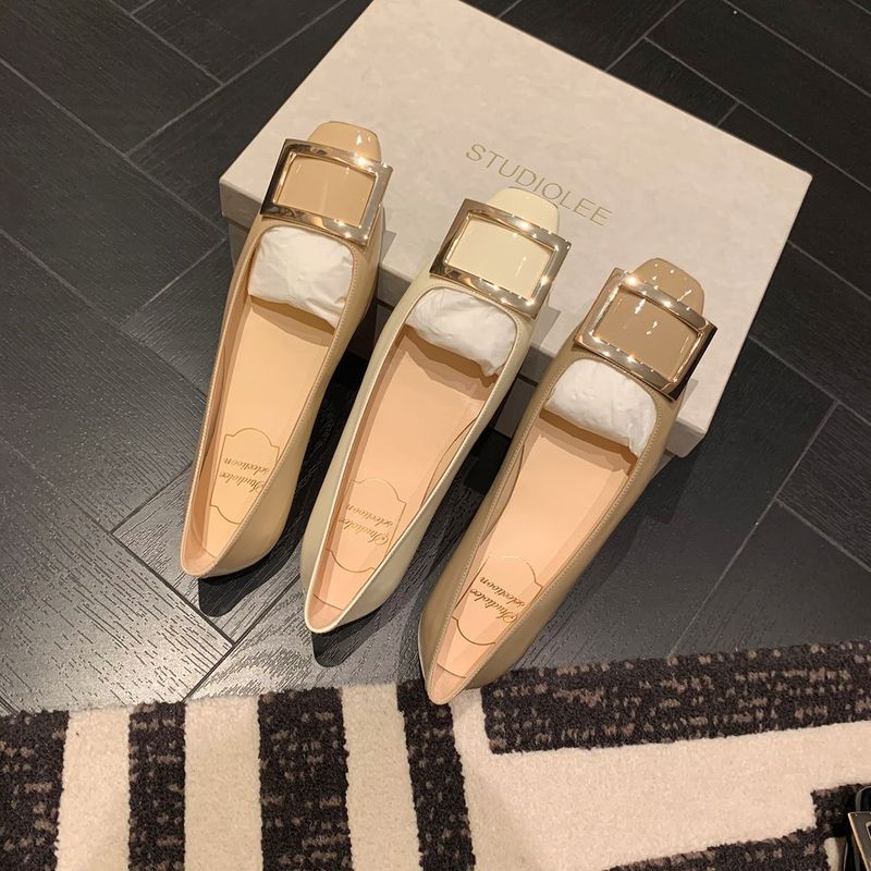 Instant Dispatch~ Grape Mom Classic Buckle Small Square Toe Shallow Mouth High Heels Women Summer Chunky Heel Flat_voghion.com
