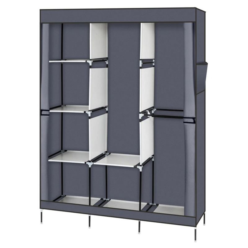 Armadio portatile con appendiabiti grigio 71, scaffale organizer per riporre gli abiti_voghion.com