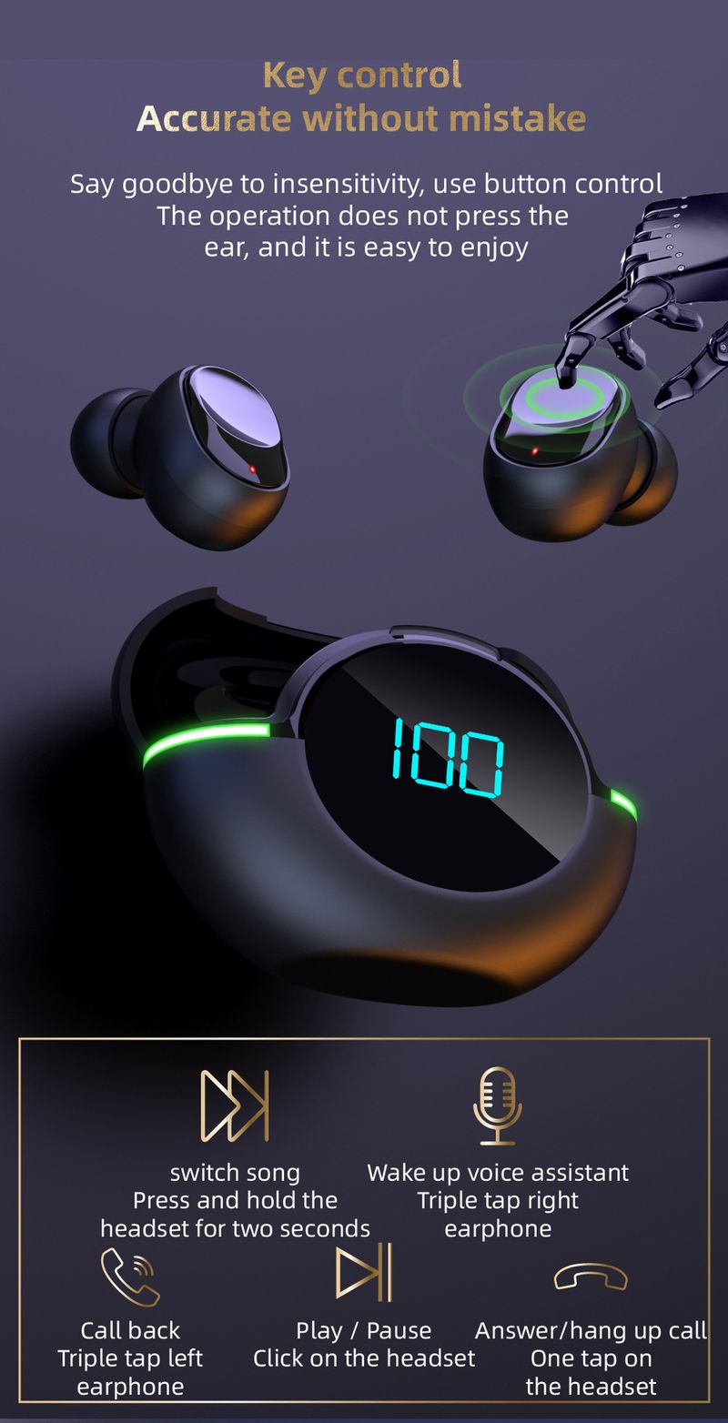 Y80 New Bluetooth Earphones Tws Wireless Sports Running Waterproof Noise Reduction Gaming Esports Mobile Digital Display_voghion.com