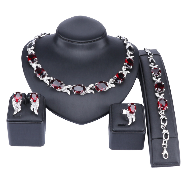 Set di gioielli per collana alla moda in cristallo rosso da sposa. Accessori per orecchini da sposa con perline africane da donna_voghion.com