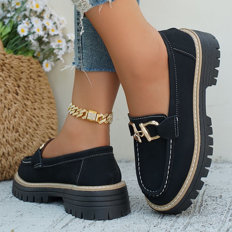 SHLIANG Neue Mode Britischen Stil frauen Wohnungen Dicken Boden Casual Loafers Runde Kappe Gummi Frühling Herbst Flache Schuhe X0047_voghion.com