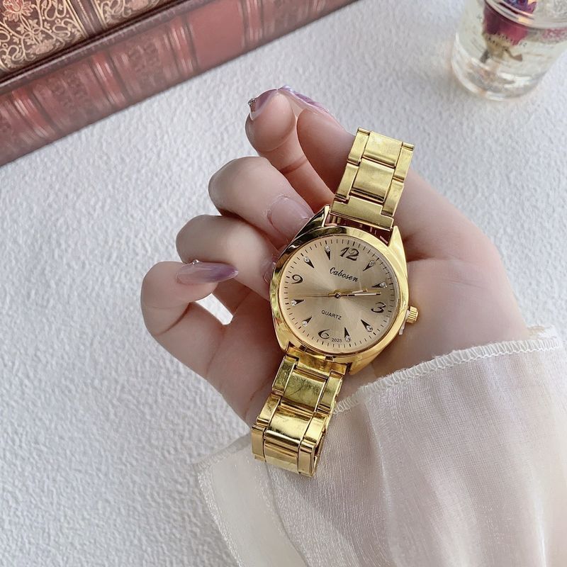 Damenuhren Großes Zifferblatt Uhr Damen Retro Gold Quarzuhr Paaruhr_voghion.com