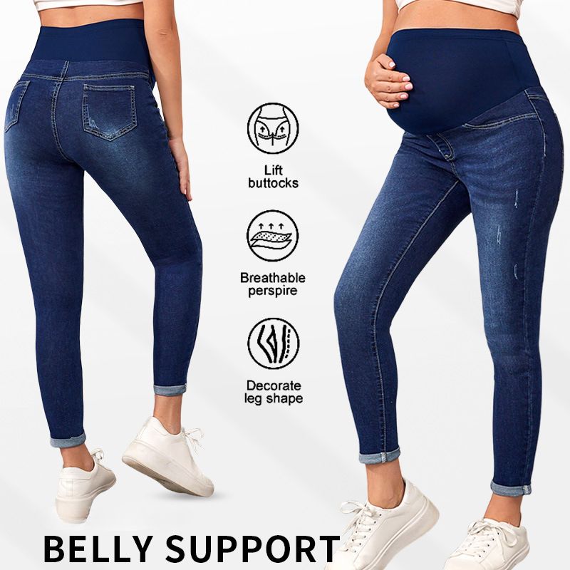Maternity Jeans With High Waist, Belly Support, And Hip Lift; Best-selling Elastic Maternity Denim Trousers._voghion.com