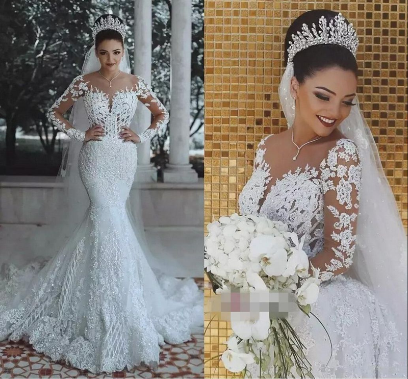 Robe de mariée sexy à col en V profond et queue de poisson pour femme Robe de mariée en dentelle_voghion.com