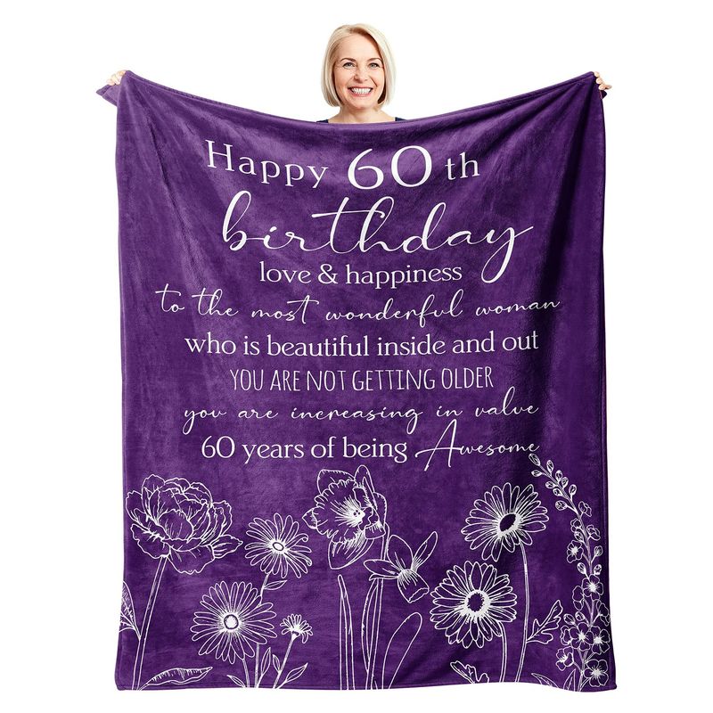 60-årsdag Gratulerer med dagen Mønster Teppe Flanell Mykt Komfortabelt Hjemmeteppe Varmt Teppe Bursdagsgave_voghion.com