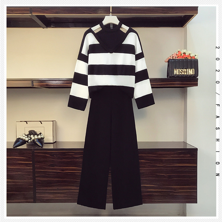 Îmbrăcăminte pentru femei, pulover sexy, pantaloni largi, cu picior drept, costum din două piese, costum de temperament_voghion.com