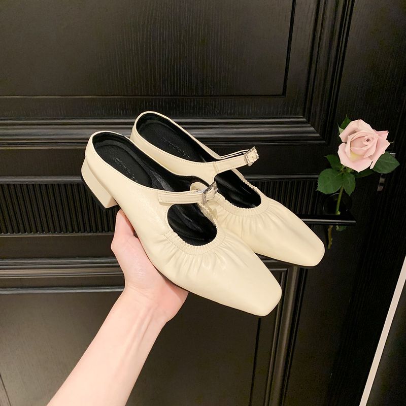 6325 Huidong Yixinda French Style Slip-On Mary Jane Chunky Heel Buckle Strap Mules Women's Shoes_voghion.com