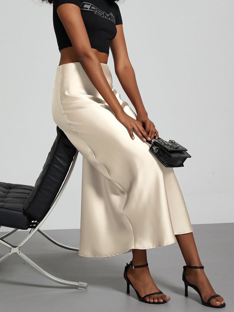 Luxuriöser Satin-Midirock – Hochglänzender A-Linien-Rock für Damen, eleganter Bleistiftrock für Büro und Party mit hochwertigem Fall_voghion.com