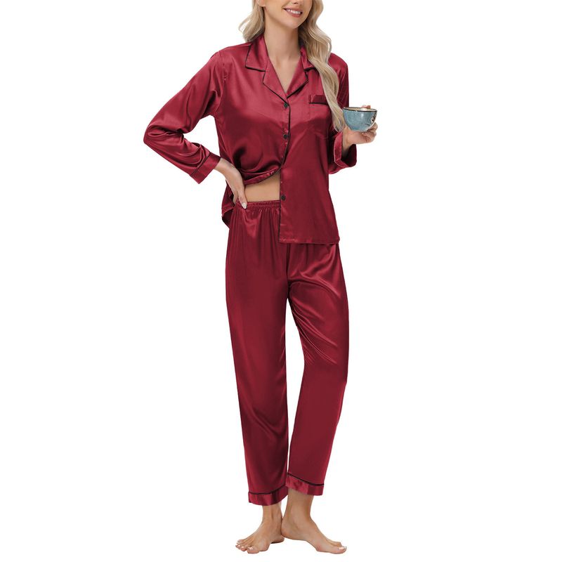 Biancheria intima Pigiami da notte Pigiama di seta Pigiama da donna in raso a maniche lunghe di grandi dimensioni Abbigliamento per la casa_voghion.com