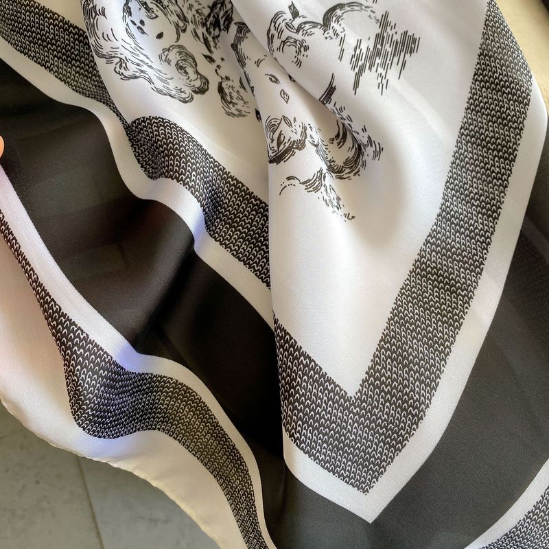 New Silk Scarf For Women 110cm Plain Weave Large Square Scarf Versatile Printing Decoration Sunscreen Shawl_voghion.com
