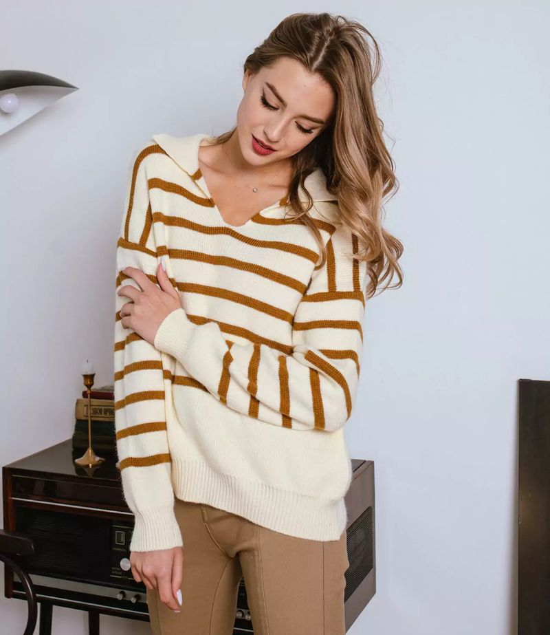 Maglione 2024 scollo quadrato casual a righe lavorato a maglia autunno/inverno stile casual per le donne_voghion.com