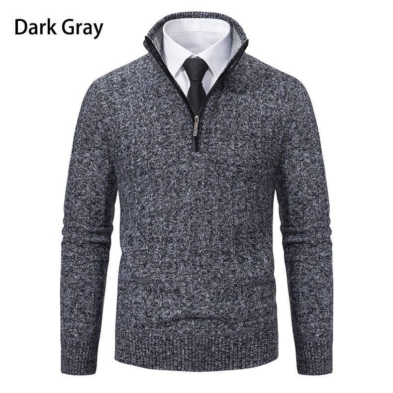Efterår vinter ny herre pullover med halv lynlås strikket med tyk fløjl og varm bundlinjetrøje_voghion.com