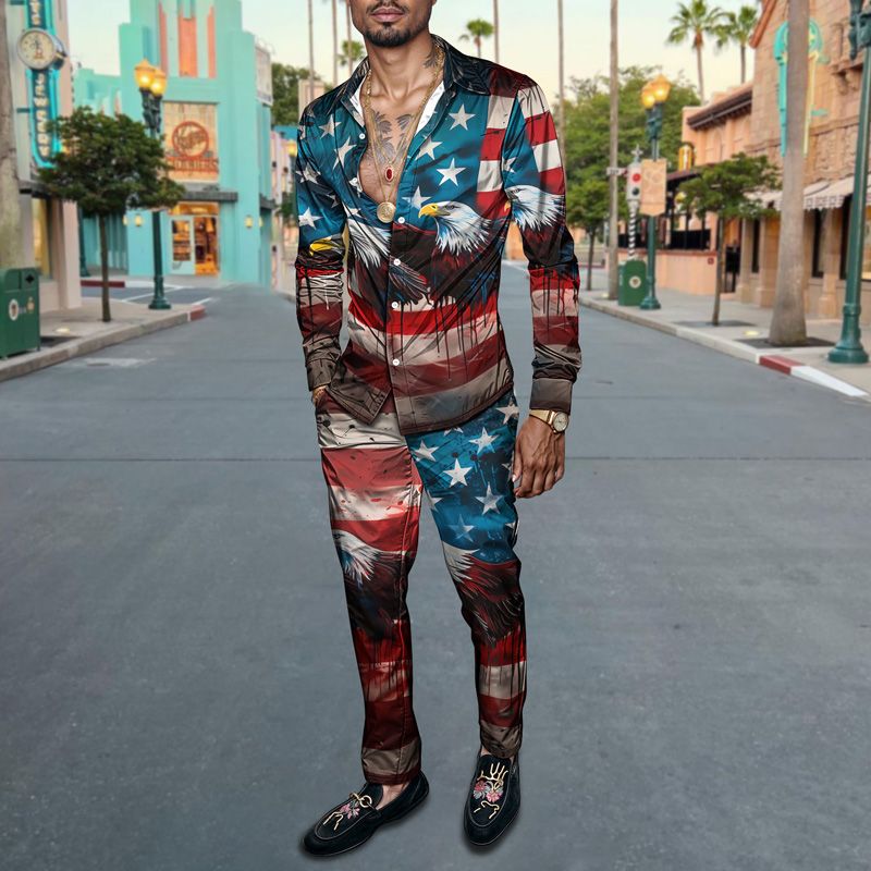 2025 Spring/Summer Printed Simple Two Piece Set For Men, Lightweight Party, Long Sleeve Suit, Fashionable Design, Breathable Fab_voghion.com