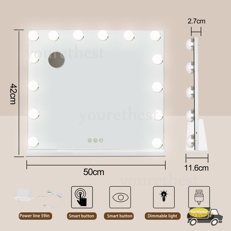 50cm Hollywood Mirror Wall Make Up Mirror WIth LED Lights Vanity Mirror Tabletop_voghion.com