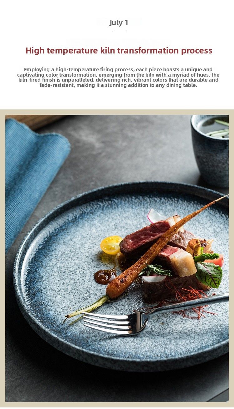 Assiette plate en céramique pour steak, style japonais, haut de gamme, usage commercial et domestique, couleur sous glaçure, pour dessert et poisson_voghion.com