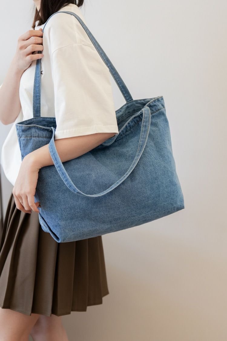 Denim Bag Women's Shoulder Bag Large Capacity Solid Color Washed Denim Bag Student Commuter Shoulder Bag Female Art Casual Handbag_voghion.com