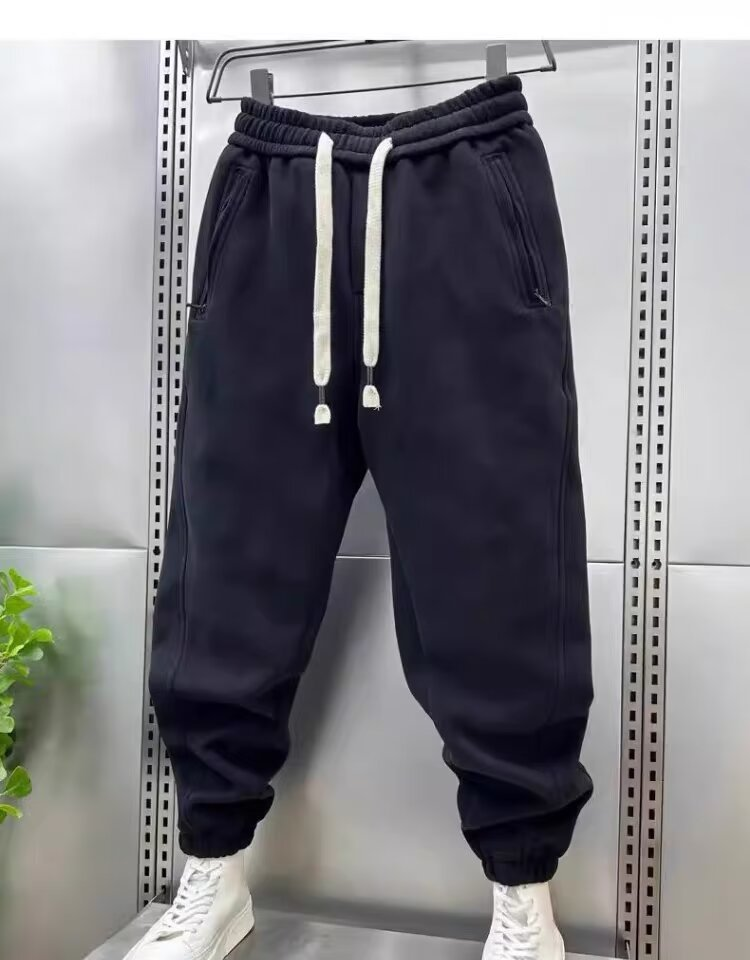 Korean version of the new simple leg-locking sports pants for men autumn and winter 2023 thickened casual pants youth solid color harem pants_voghion.com