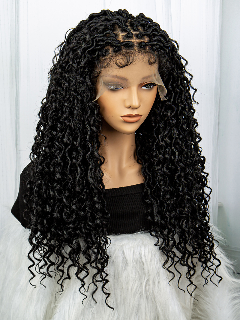 New 9*6 lace front braid head with wig 200% density Long braid mixed wave shape chemical fiber wig head cover_voghion.com