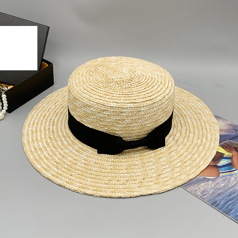 Summer straw braid warp braided monochrome sunshade female flat top big brimmed straw hat travel trip patting hat_voghion.com
