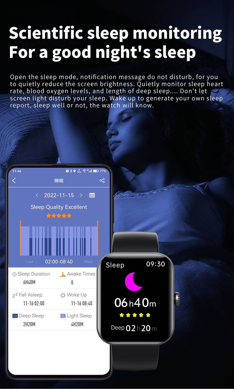 Smart Watch til mænd Kvinder Sportsarmbånd Puls Kropstemperatur Blodtryksovervågning Meddelelsespåmindelse Smart Watch_voghion.com