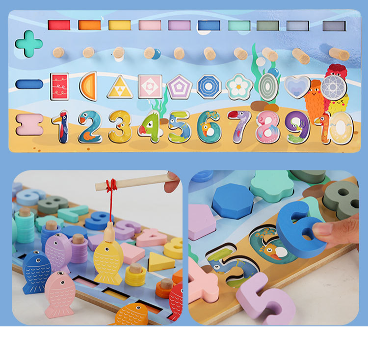 Giocattoli educativi per la prima infanzia per l'illuminazione dei bambini Montessori 0-3 anni Giocattoli in legno Blocchi da costruzione Forme digitali Assemblati Tavola di corrispondenza_voghion.com