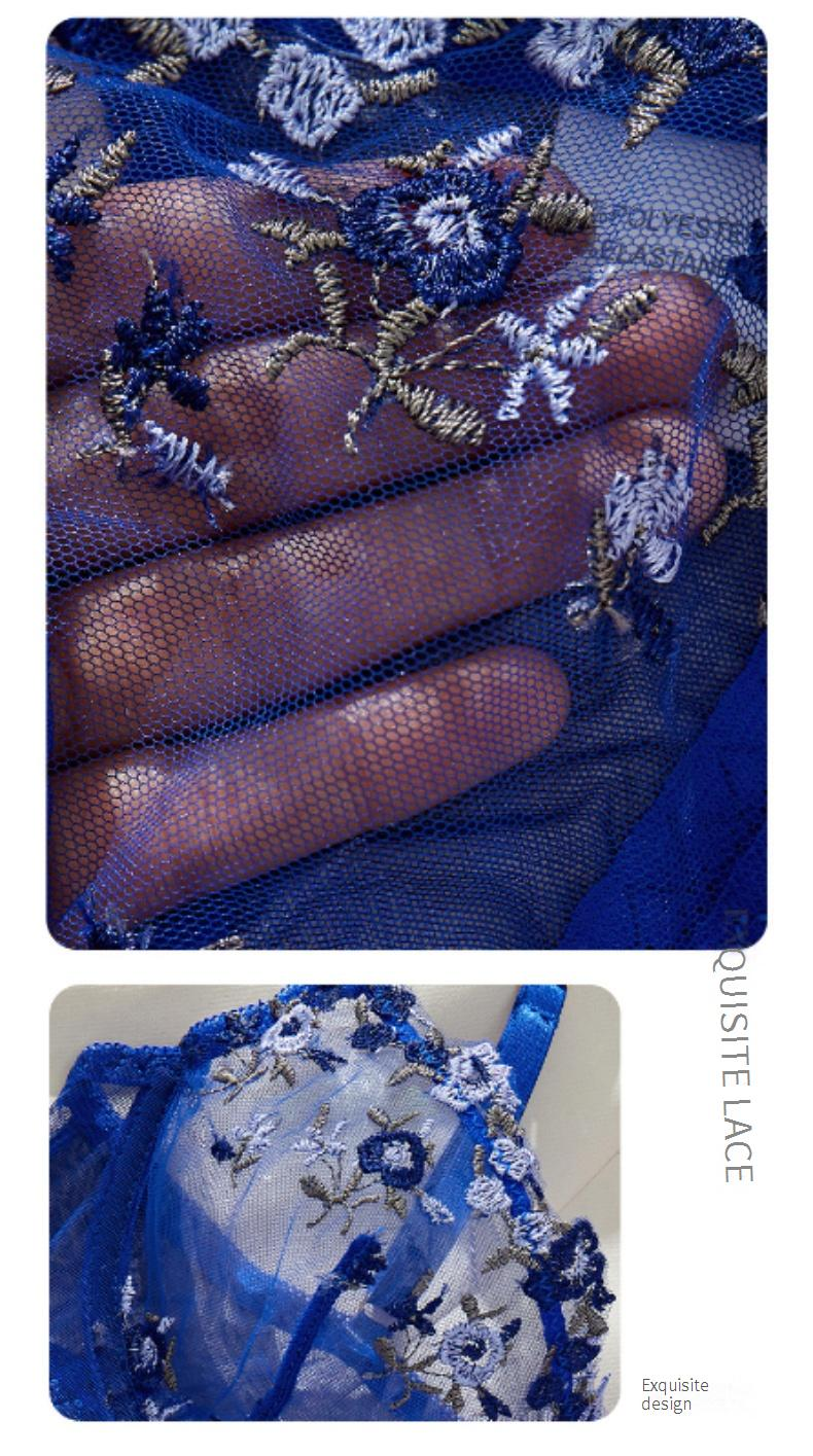 Women's Intimates Perspective Embroidery Blue Bra Underwear Women's Pure Desire Style Mesh Temptation Underwear Set_voghion.com