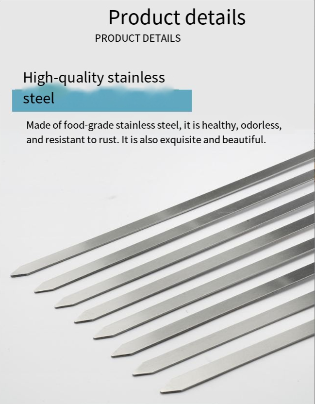 Stainless Steel Wooden Handle Barbecue Skewers Flat Skewers Barbecue Skewers Grilled Lamb Skewers Barbecue Skewers Outdoor Camping Barbecue Skewers_voghion.com