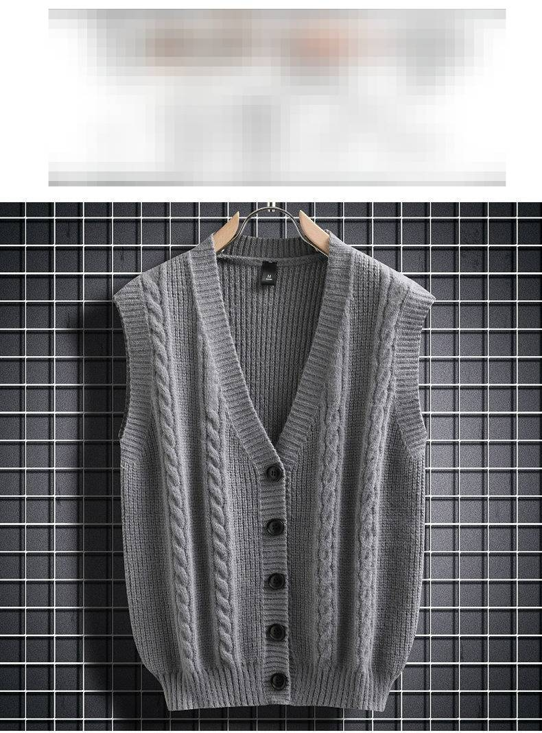 2025 Autumn And Winter Solid Color Sweater Men's Single Breasted Vest Waistcoat Vest Knitted Sweater Bottoming Sweater Men_voghion.com