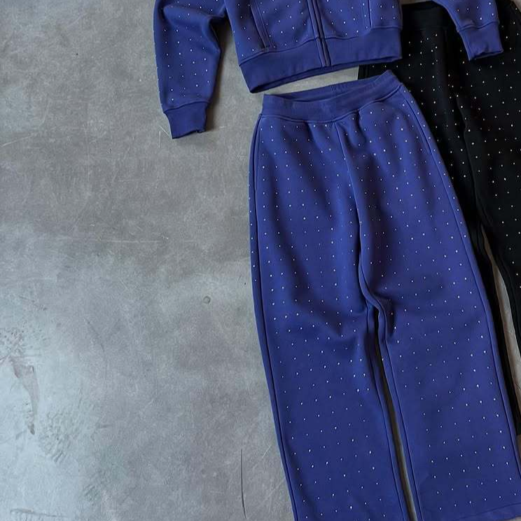 Trendy Couple Hoodies With Rhinestone Lettering - Hip Hop Streetwear For Summer - Unisex Pullover (Blue, Black) - S/M/L/XL_voghion.com