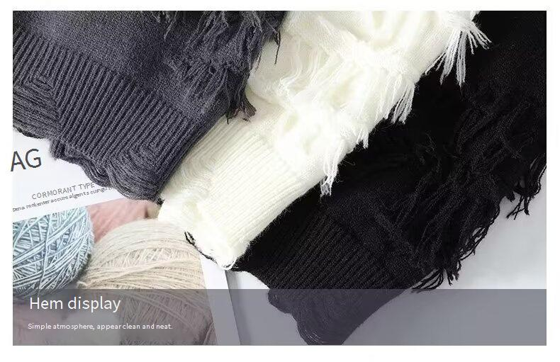 Men's Winter Knit Sweater (Minimalist Crewneck, Thickened Long Sleeve, Distressed Detailing, Dark Grey/Black/Beige, M-3XL)_voghion.com