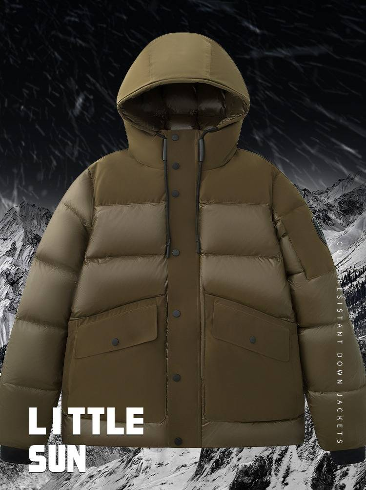 Men's Short Hooded Down Jacket - Business Casual Winter Coat, 650FP Waterproof Nylon Shell, 90% White Duck Fill (S/M/L/XL/XXL)_voghion.com