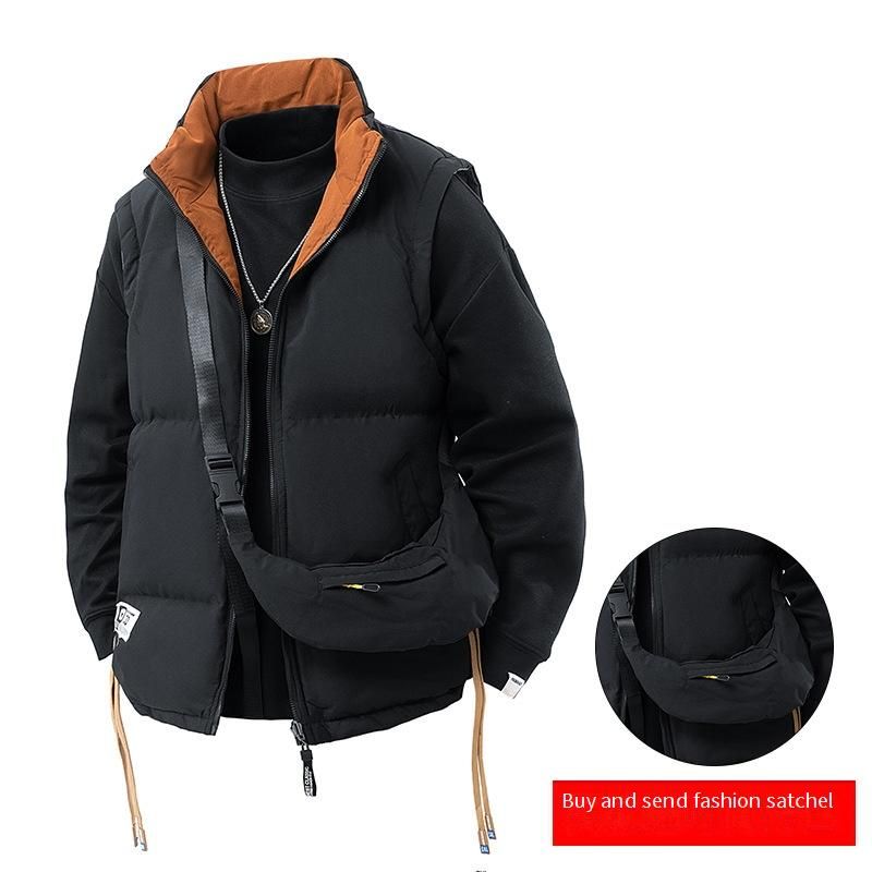 Reversible Puffer Vest Winter Sleeveless Quilted Jacket , Thickened Polyester Fill Stand Collar Zip-Up Streetwear Unisex Layering Essential_voghion.com