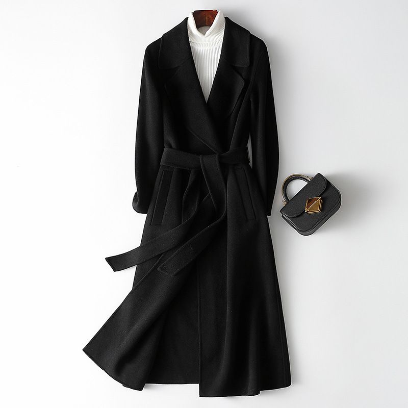 Women’s Double-Faced Cashmere Long Coat – Knee-Length Wool Blend Trench Coat, Elegant & Timeless Winter Overcoat With Notched Collar_voghion.com