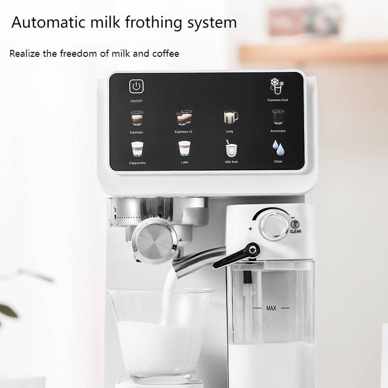 Smart Espresso Machine With Color Touchscreen – 20Bar Pressure, Auto Milk Frother, 1.8L Tank, Stainless Steel, Ins Style (EU Plug, White)_voghion.com