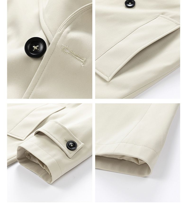 Langer Trenchcoat für Herren – Lässiger Mantel im koreanischen Stil mit Gürtel (M-XXXL, Khaki/Schwarz)_voghion.com