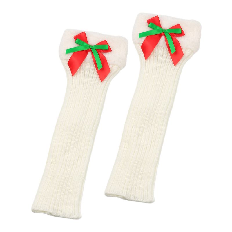 avec des chaussettes de Noël en velours pour femmes, des protections chaudes en tricot pour les jambes et les pieds, des chaussettes poilues à nœud papillon_voghion.com