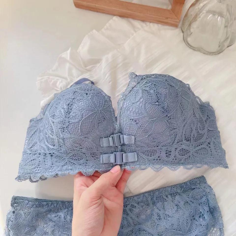 Front Closure Women Lace Bra Solid Lingerie Wireless French Style Bralette Seamless Underwear Brassiere Push Up Sexy_voghion.com