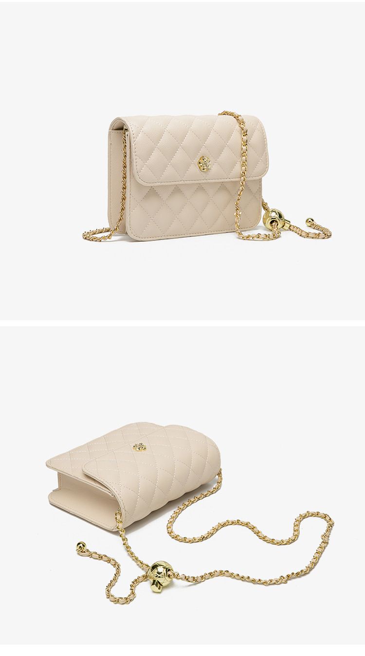 2024 Borsa piccola con catena dorata a forma di pallina dorata alla moda quadrata in tinta unita versatile 2024, design unico, spalla singola_voghion.com